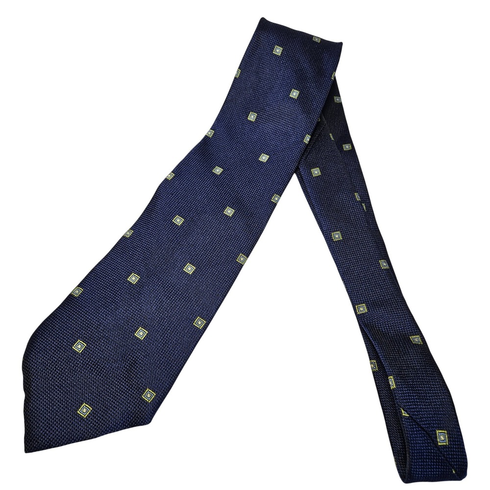 Brooks Brothers Makers Mens Navy Blue Silk Geometric Square Pattern Tie USA Made